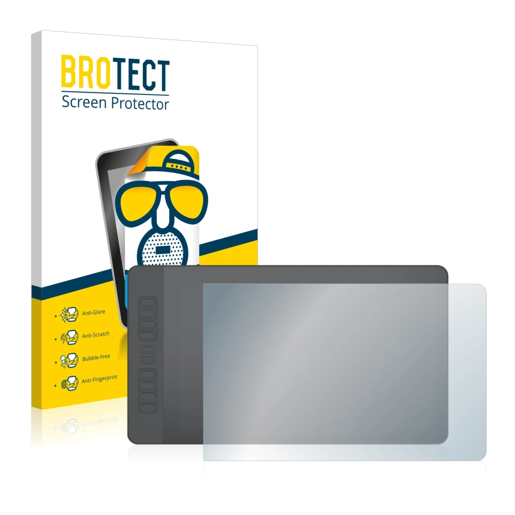 Parte frontale di una confezione del prodotto con il logo del marchio BROTECT. Accanto è raffigurato il dispositivo Gaomon PD1