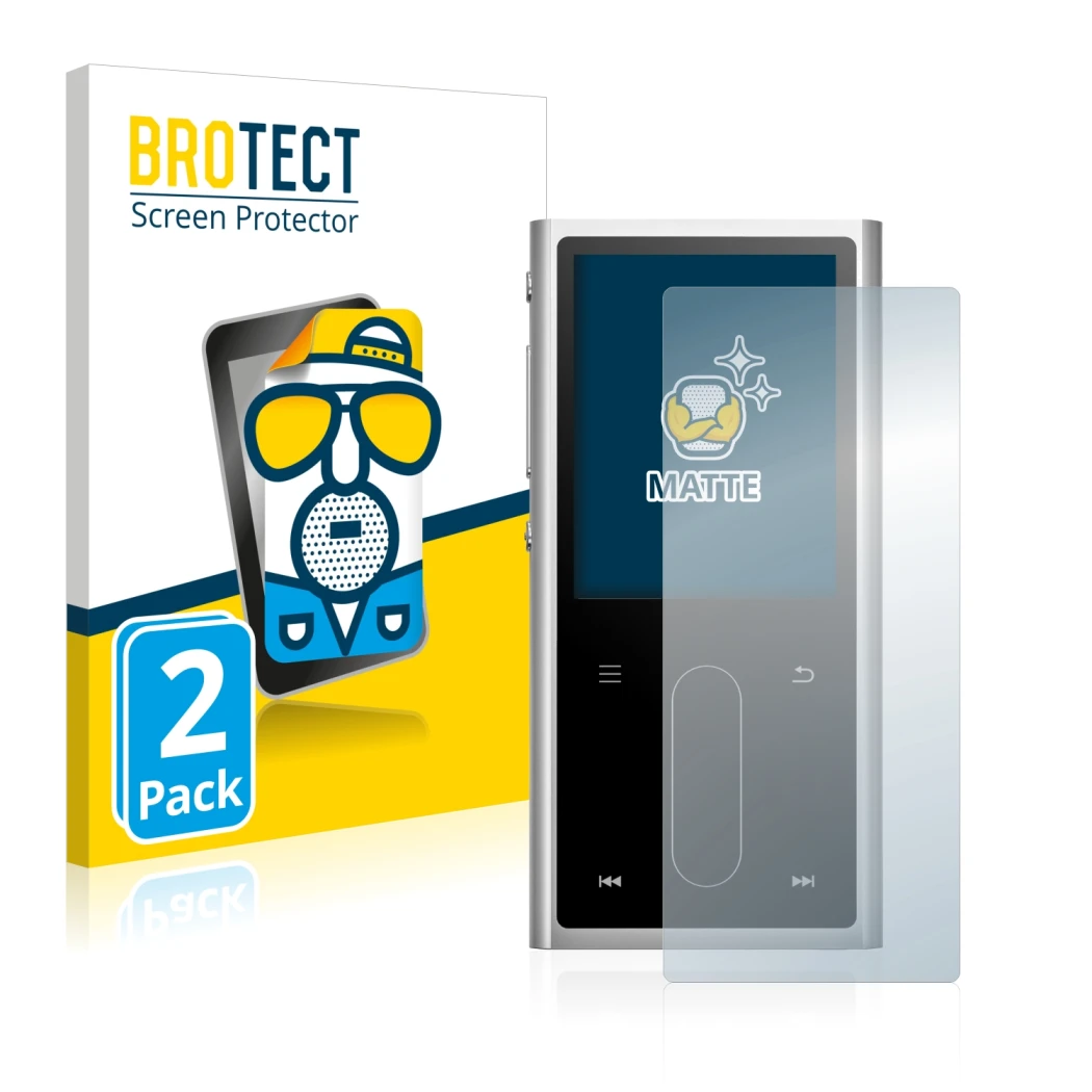Parte frontale di una confezione del prodotto con il logo del marchio BROTECT. Accanto è raffigurato il dispositivo FiiO M3K c