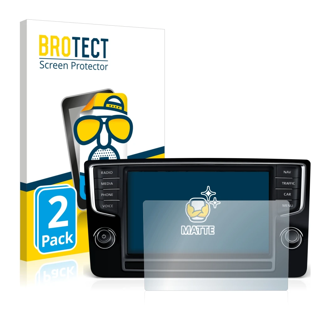 Parte frontale di una confezione del prodotto con il logo del marchio BROTECT. Accanto è raffigurato il dispositivo Volkswagen