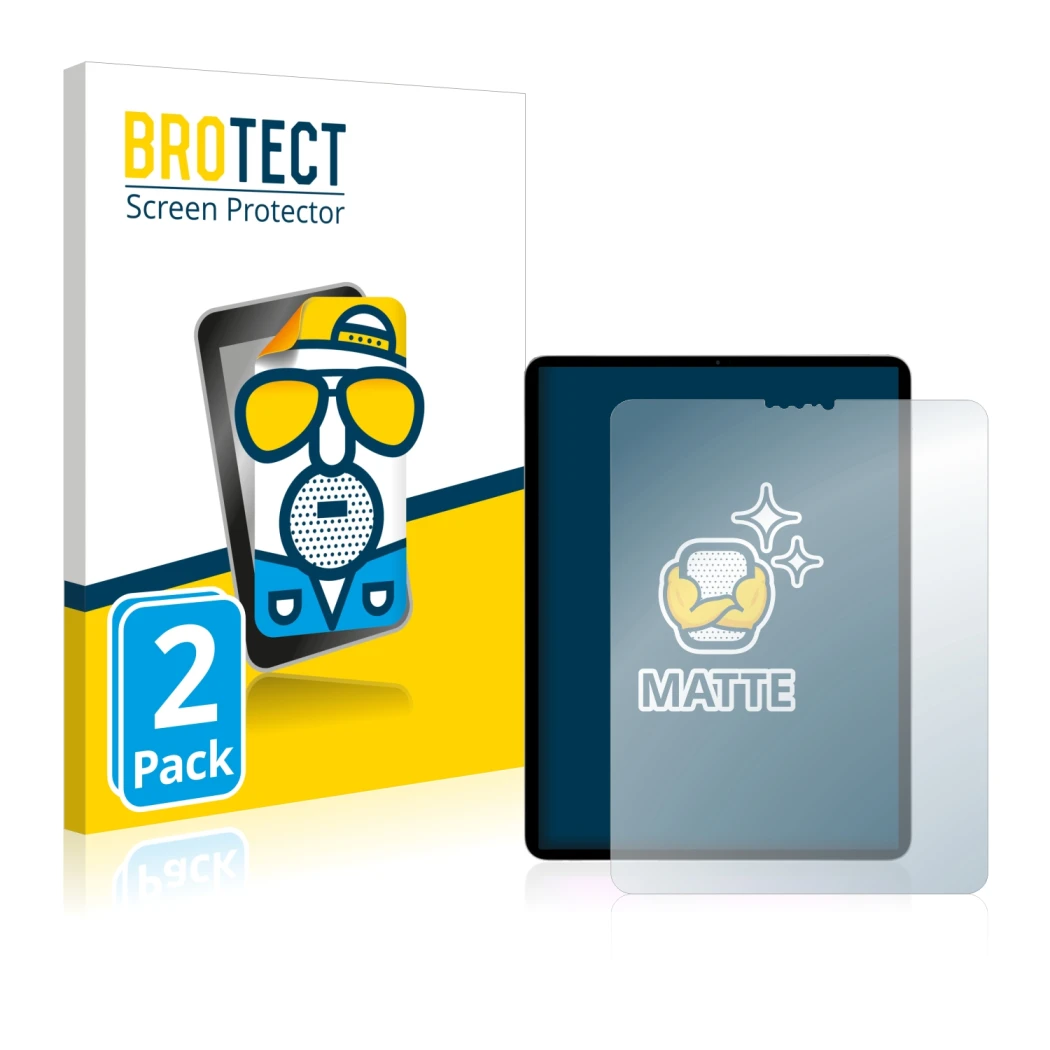 Parte frontale di una confezione del prodotto con il logo del marchio BROTECT. Accanto è raffigurato il dispositivo Apple iPad