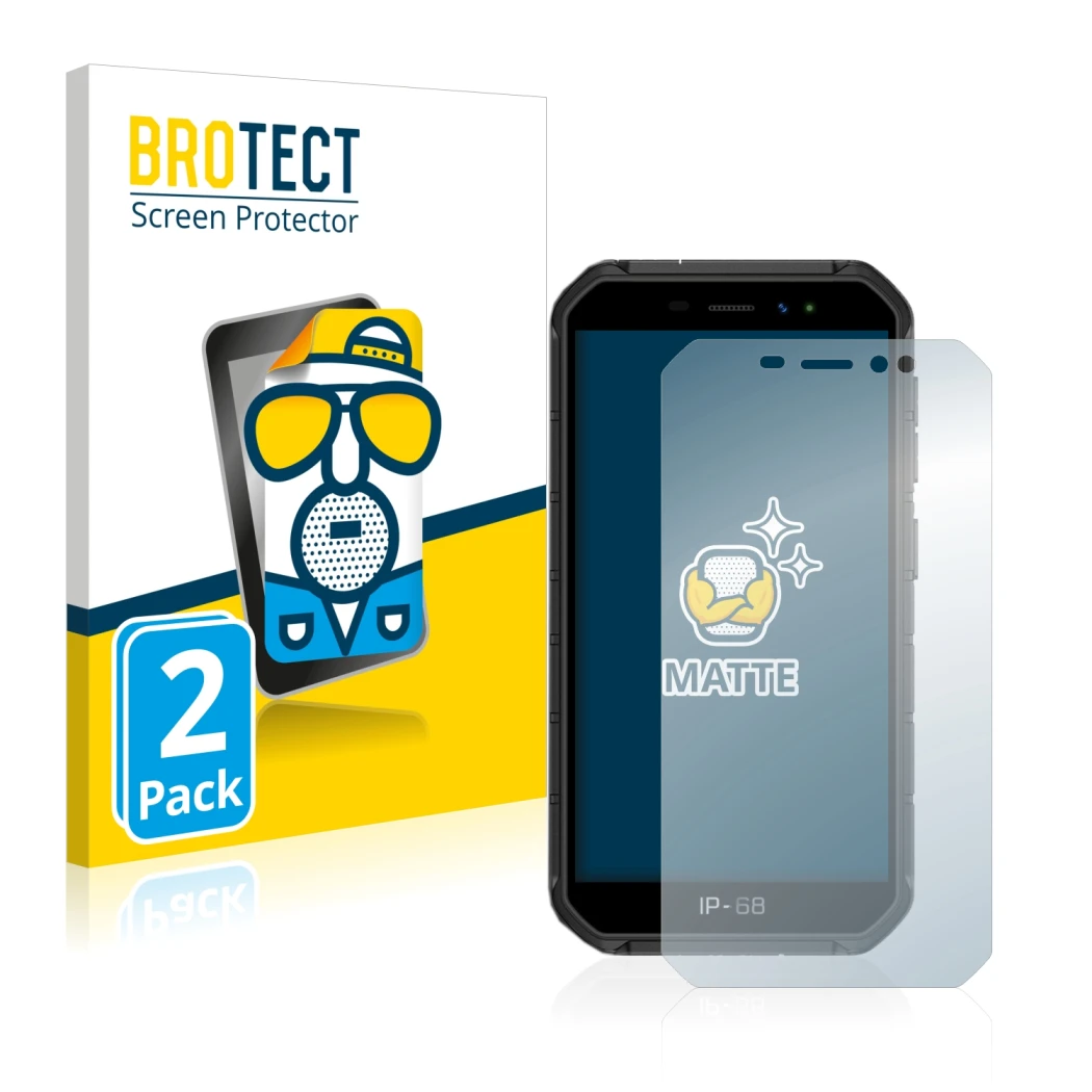 Parte frontale di una confezione del prodotto con il logo del marchio BROTECT. Accanto è raffigurato il dispositivo Ulefone Ar