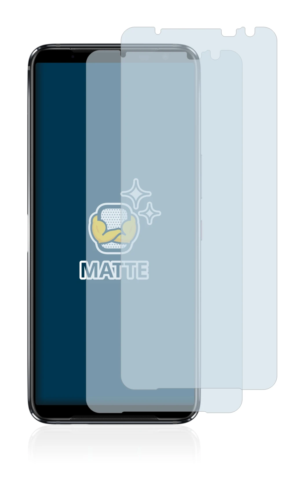 Immagine del dispositivo ASUS ROG Phone 3 ZS661KS con un'ampia varietà di protezioni per lo schermo.