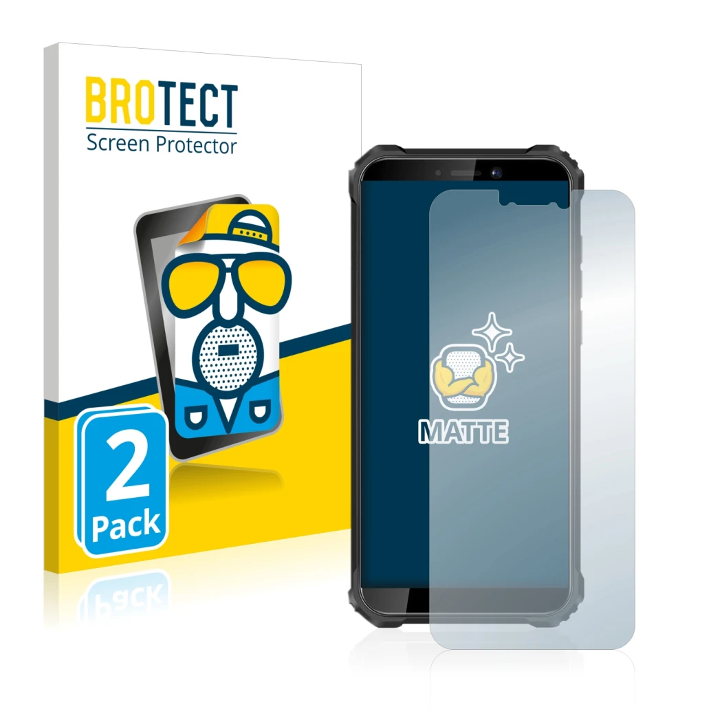 Parte frontale di una confezione del prodotto con il logo del marchio BROTECT. Accanto è raffigurato il dispositivo Oukitel WP