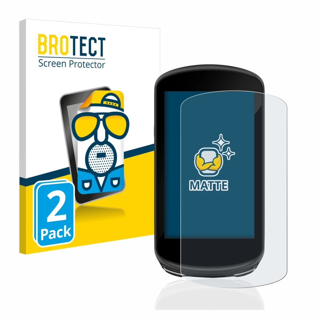 Parte frontale di una confezione del prodotto con il logo del marchio BROTECT. Accanto è raffigurato il dispositivo Garmin Edg