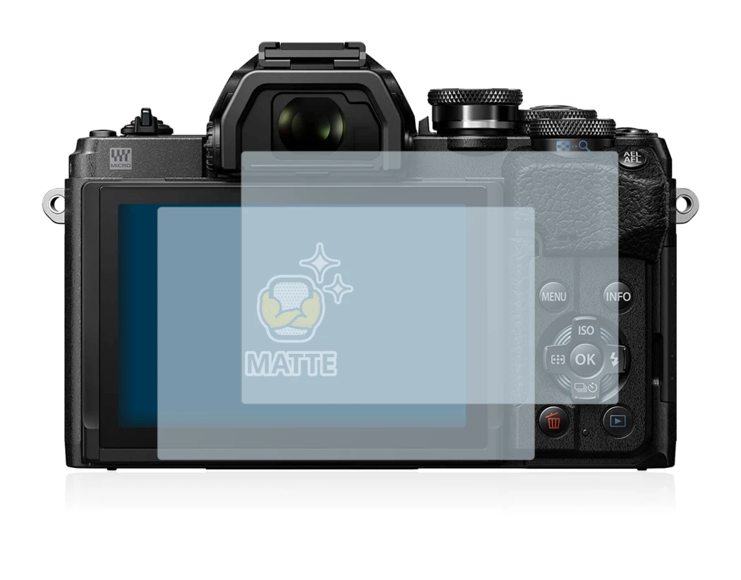 Immagine del dispositivo Olympus OM-D E-M10 Mark IV con un'ampia varietà di protezioni per lo schermo.