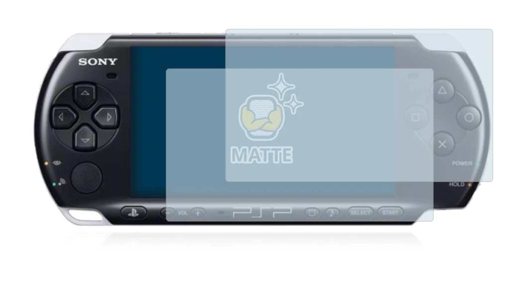 Immagine del dispositivo Sony PSP 3003 con un'ampia varietà di protezioni per lo schermo.