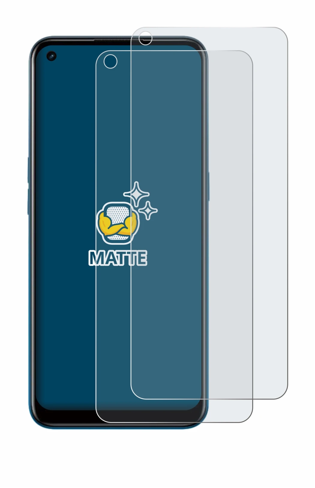 Immagine del dispositivo Oppo A53 con un'ampia varietà di protezioni per lo schermo.