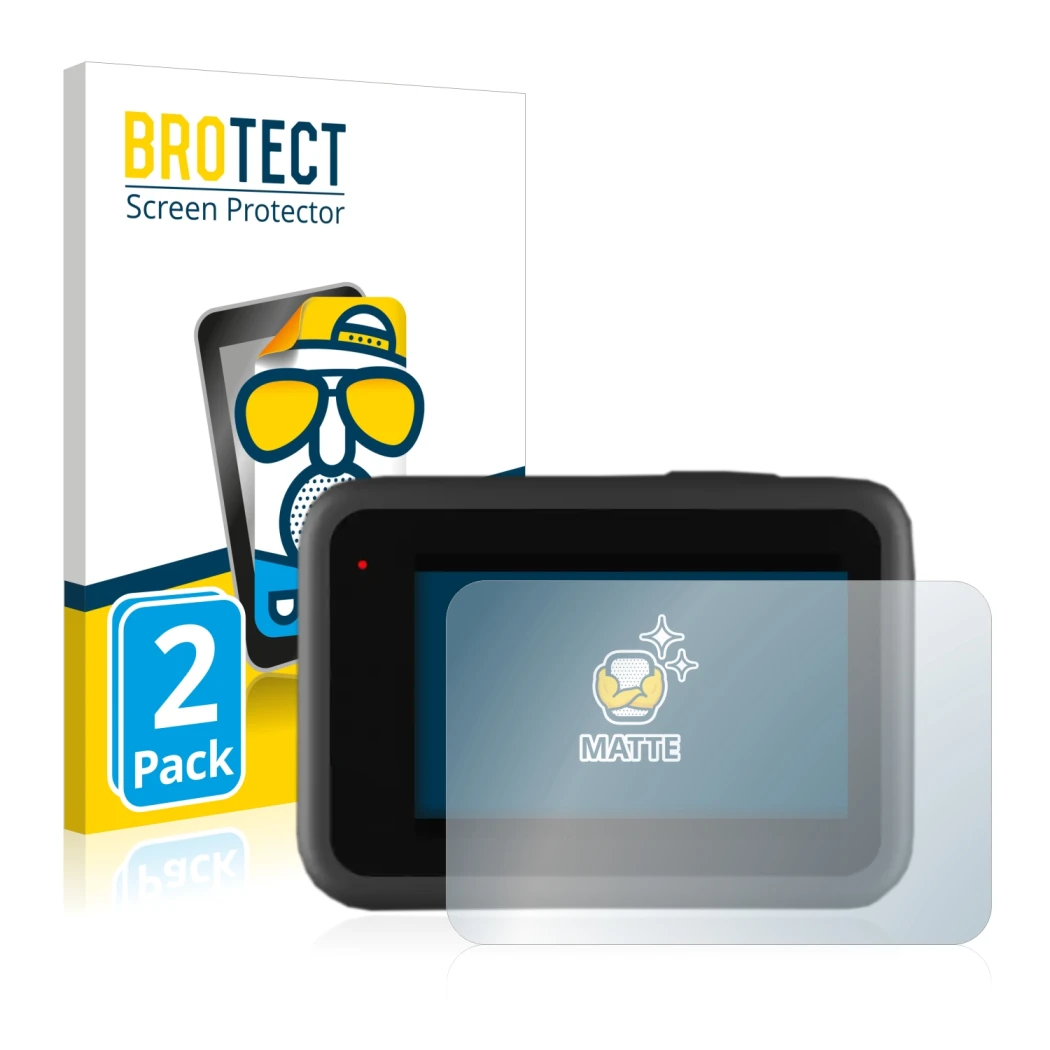 Parte frontale di una confezione del prodotto con il logo del marchio BROTECT. Accanto è raffigurato il dispositivo GoPro Hero