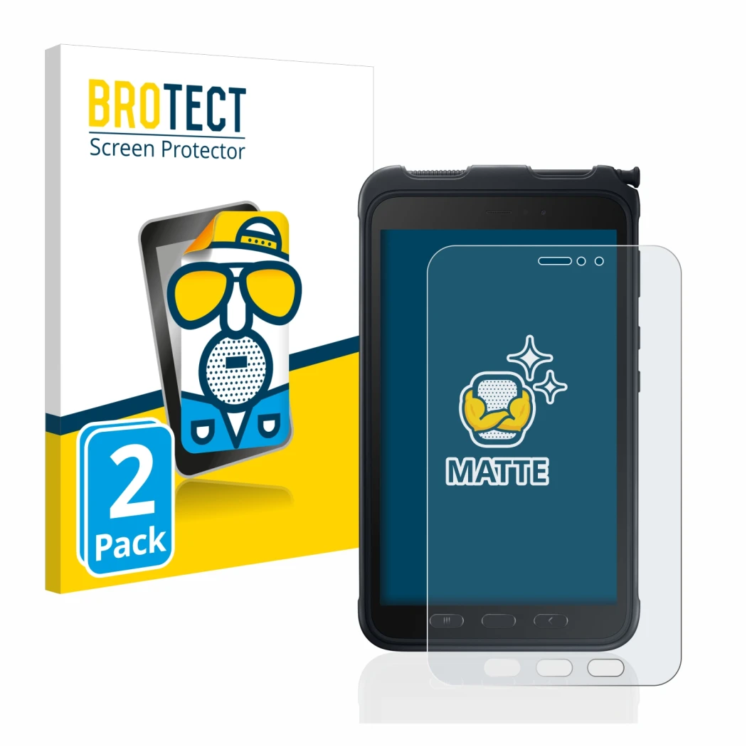 Parte frontale di una confezione del prodotto con il logo del marchio BROTECT. Accanto è raffigurato il dispositivo Samsung Ga