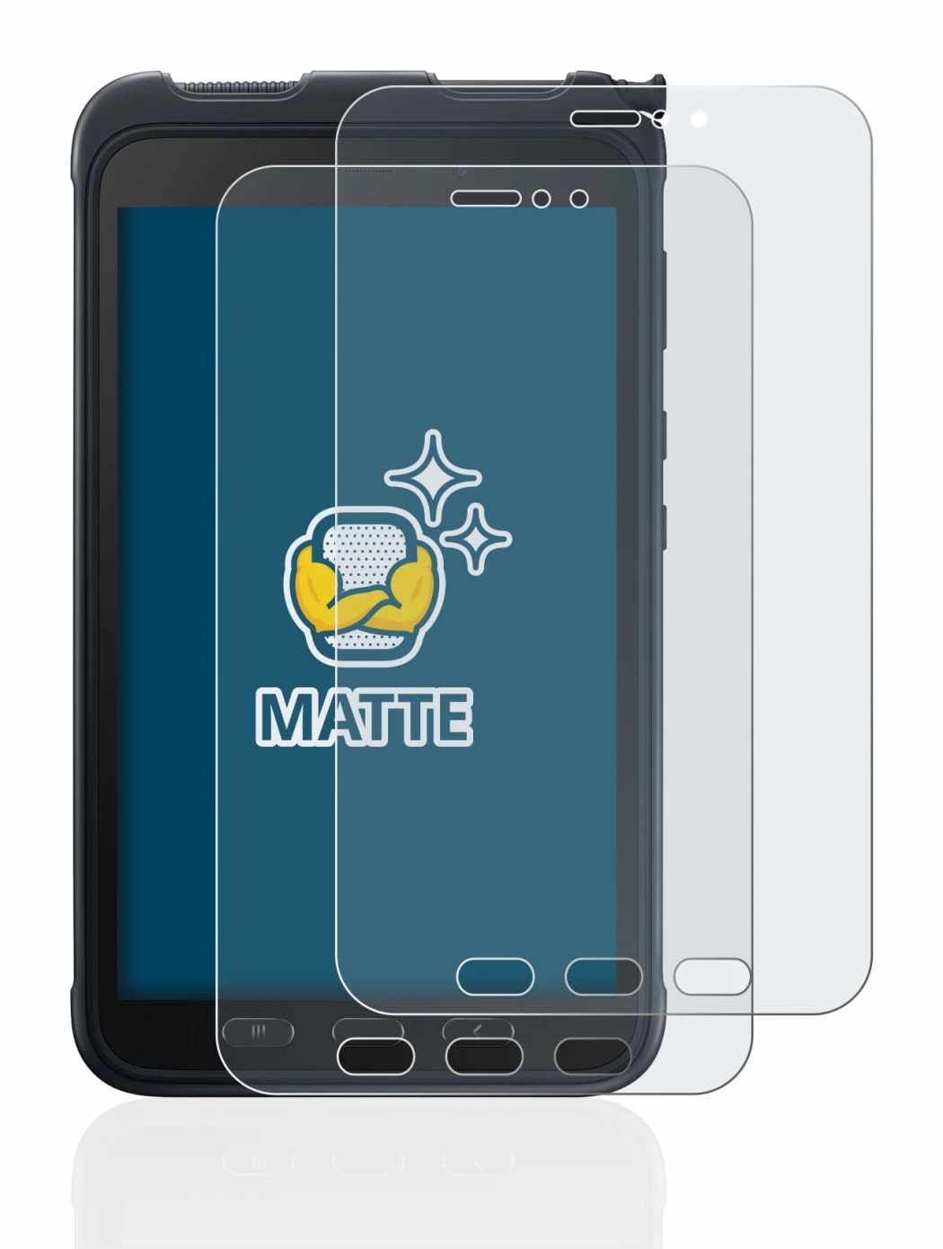 Immagine del dispositivo Samsung Galaxy Tab Active 3 con un'ampia varietà di protezioni per lo schermo.