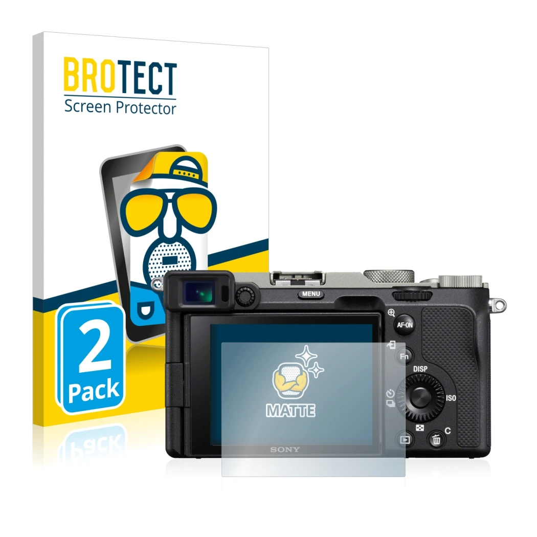Parte frontale di una confezione del prodotto con il logo del marchio BROTECT. Accanto è raffigurato il dispositivo Sony Alpha