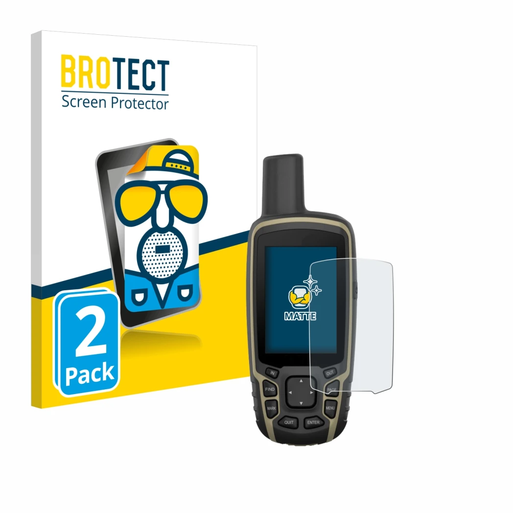 Parte frontale di una confezione del prodotto con il logo del marchio BROTECT. Accanto è raffigurato il dispositivo Garmin GPS