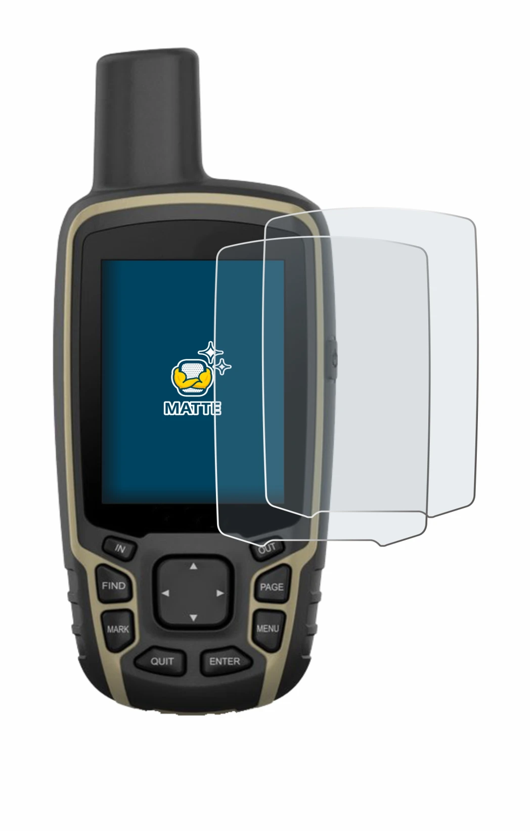 Immagine del dispositivo Garmin GPSMAP 65 con un'ampia varietà di protezioni per lo schermo.