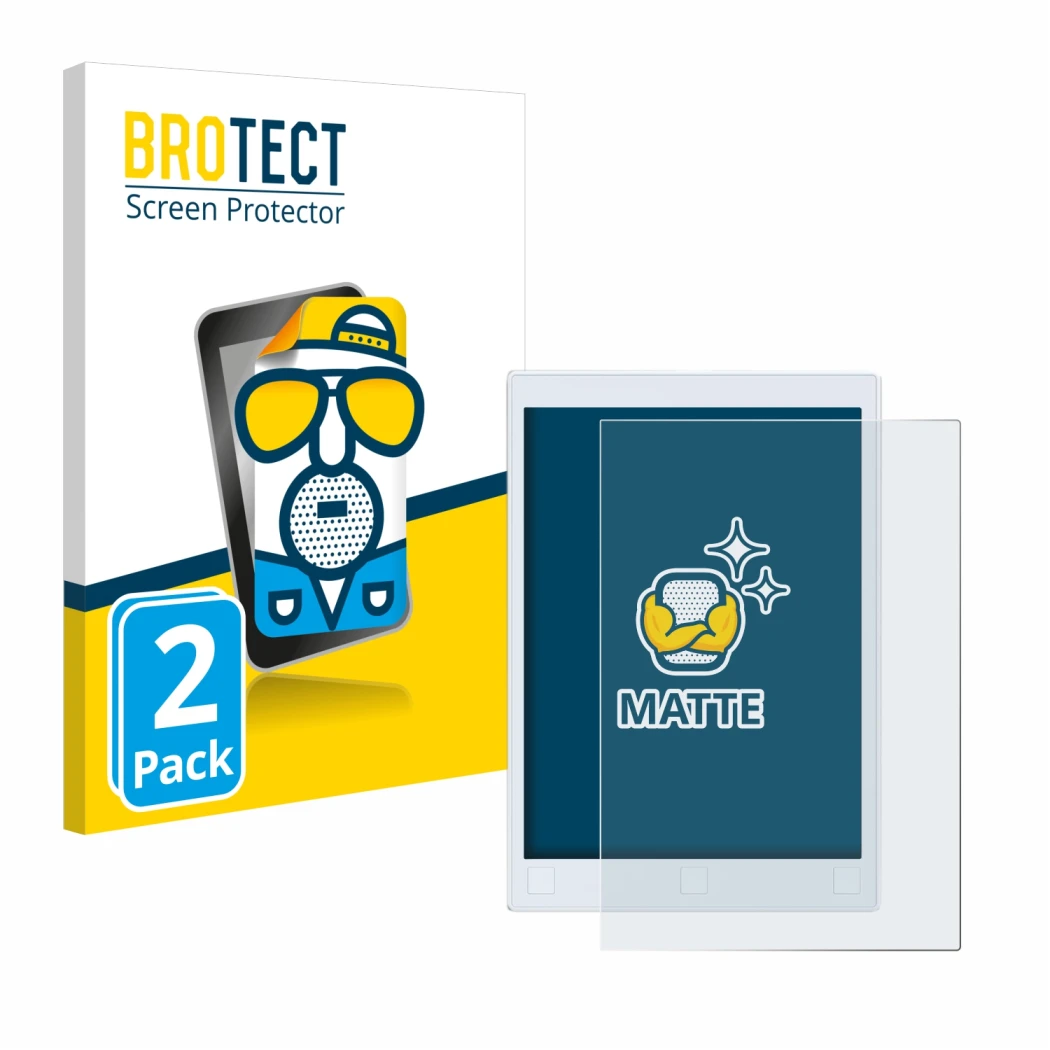Parte frontale di una confezione del prodotto con il logo del marchio BROTECT. Accanto è raffigurato il dispositivo reMarkable