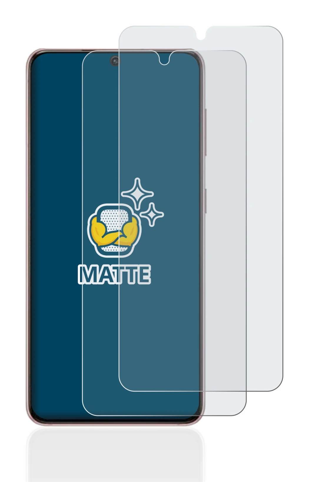 Immagine del dispositivo Samsung Galaxy S21 5G con un'ampia varietà di protezioni per lo schermo.