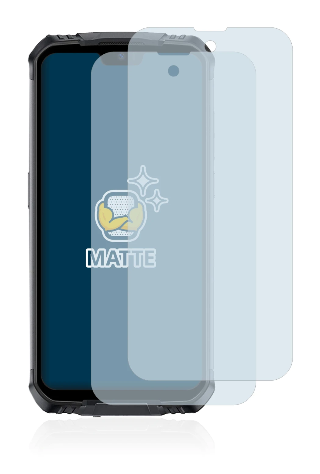 Immagine del dispositivo Doogee S59 Pro con un'ampia varietà di protezioni per lo schermo.