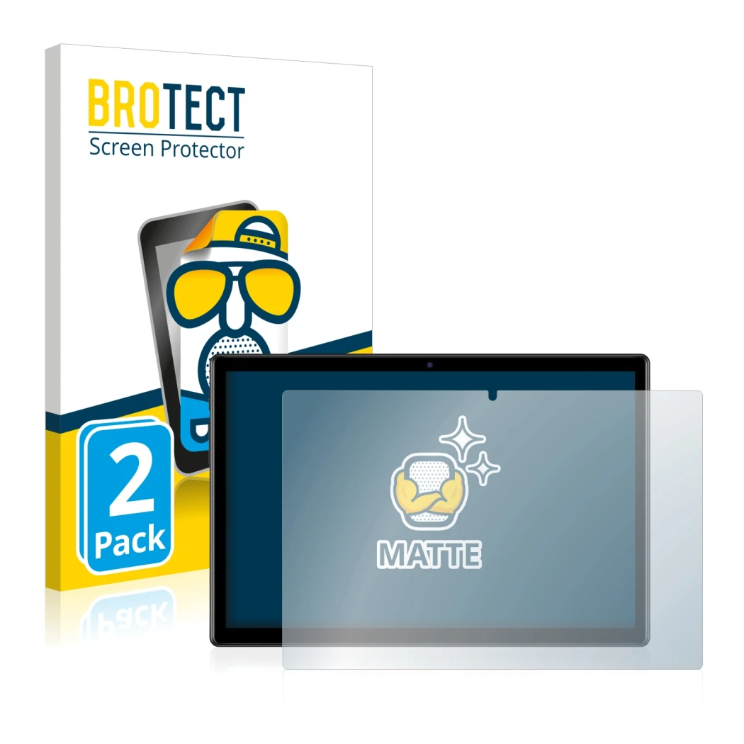 Parte frontale di una confezione del prodotto con il logo del marchio BROTECT. Accanto è raffigurato il dispositivo Teclast M4
