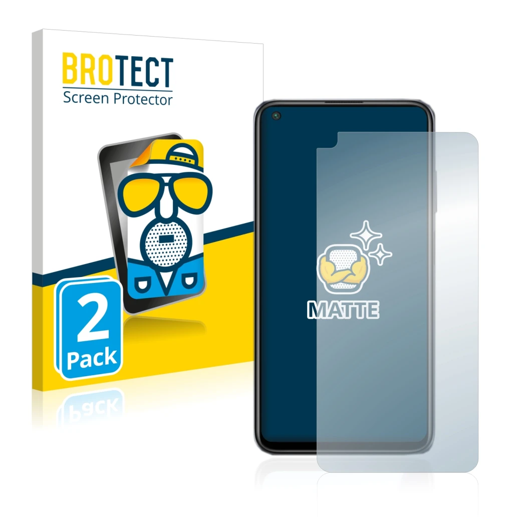 Parte frontale di una confezione del prodotto con il logo del marchio BROTECT. Accanto è raffigurato il dispositivo Xiaomi Red