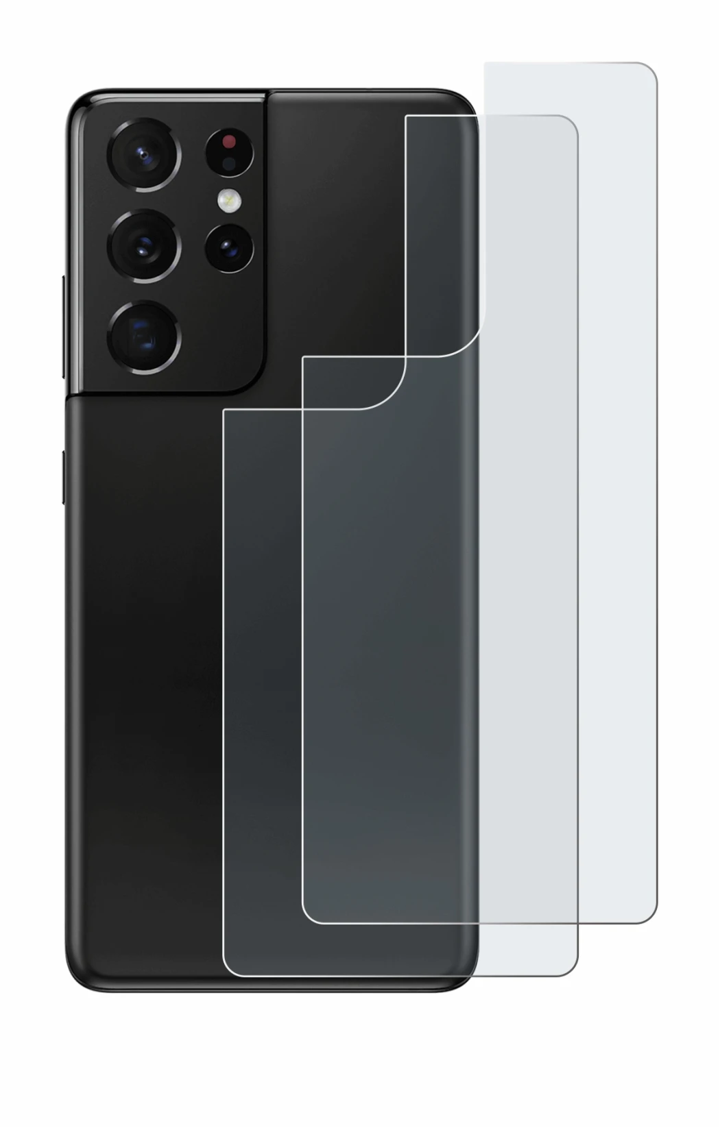 Immagine del dispositivo Samsung Galaxy S21 Ultra 5G (Posteriore) con un'ampia varietà di protezioni per lo schermo.