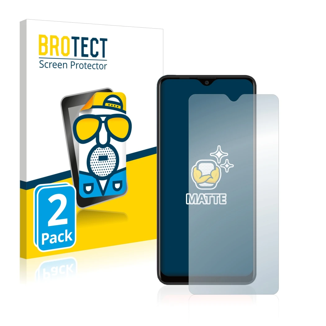 Parte frontale di una confezione del prodotto con il logo del marchio BROTECT. Accanto è raffigurato il dispositivo Blackview 