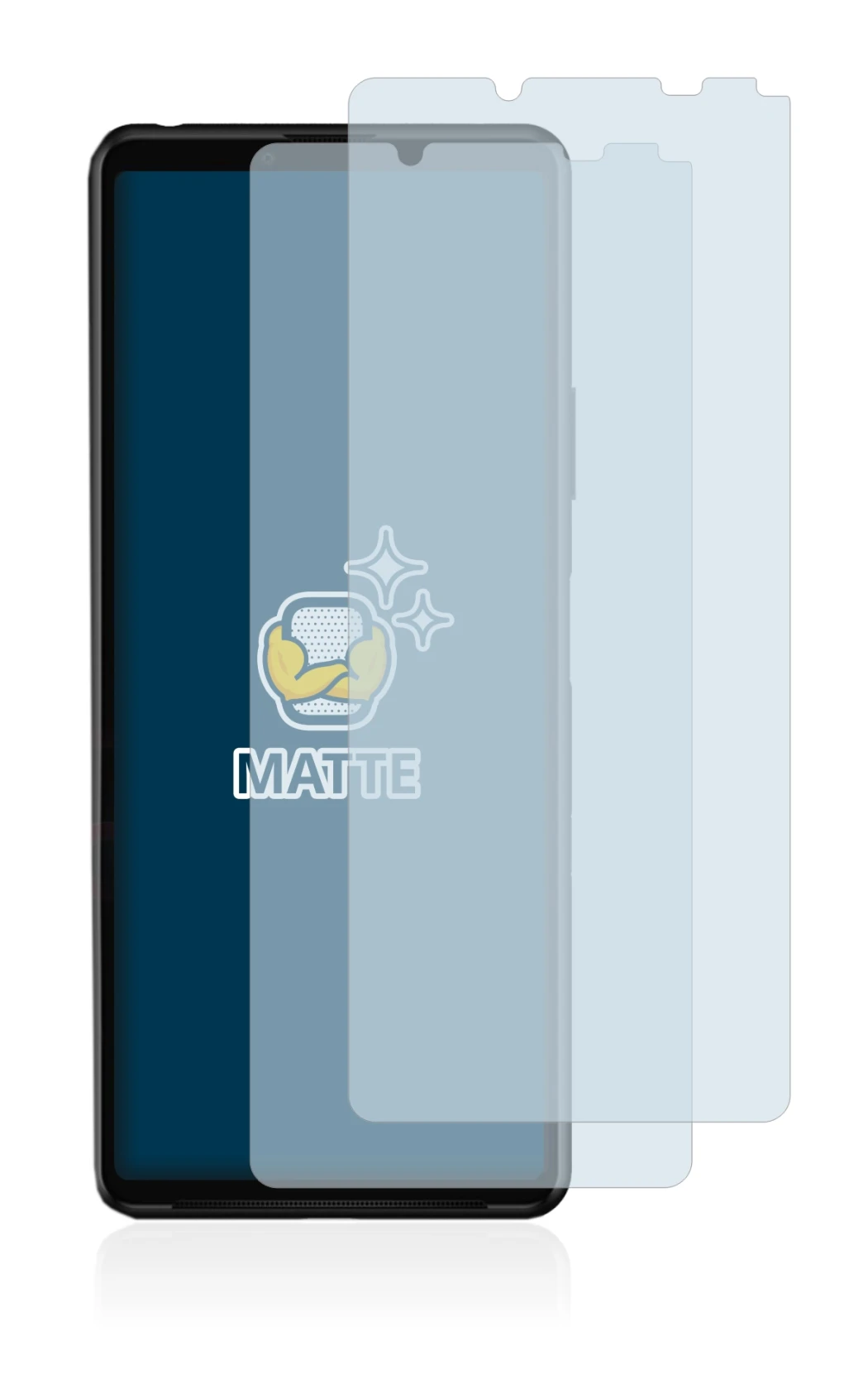 Immagine del dispositivo Sony Xperia 10 III con un'ampia varietà di protezioni per lo schermo.