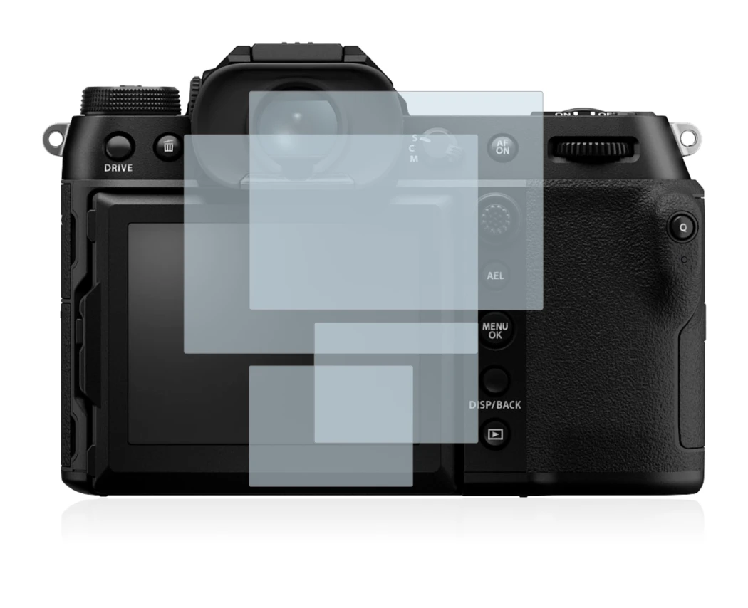 Immagine del dispositivo Fujifilm GFX100S con un'ampia varietà di protezioni per lo schermo.