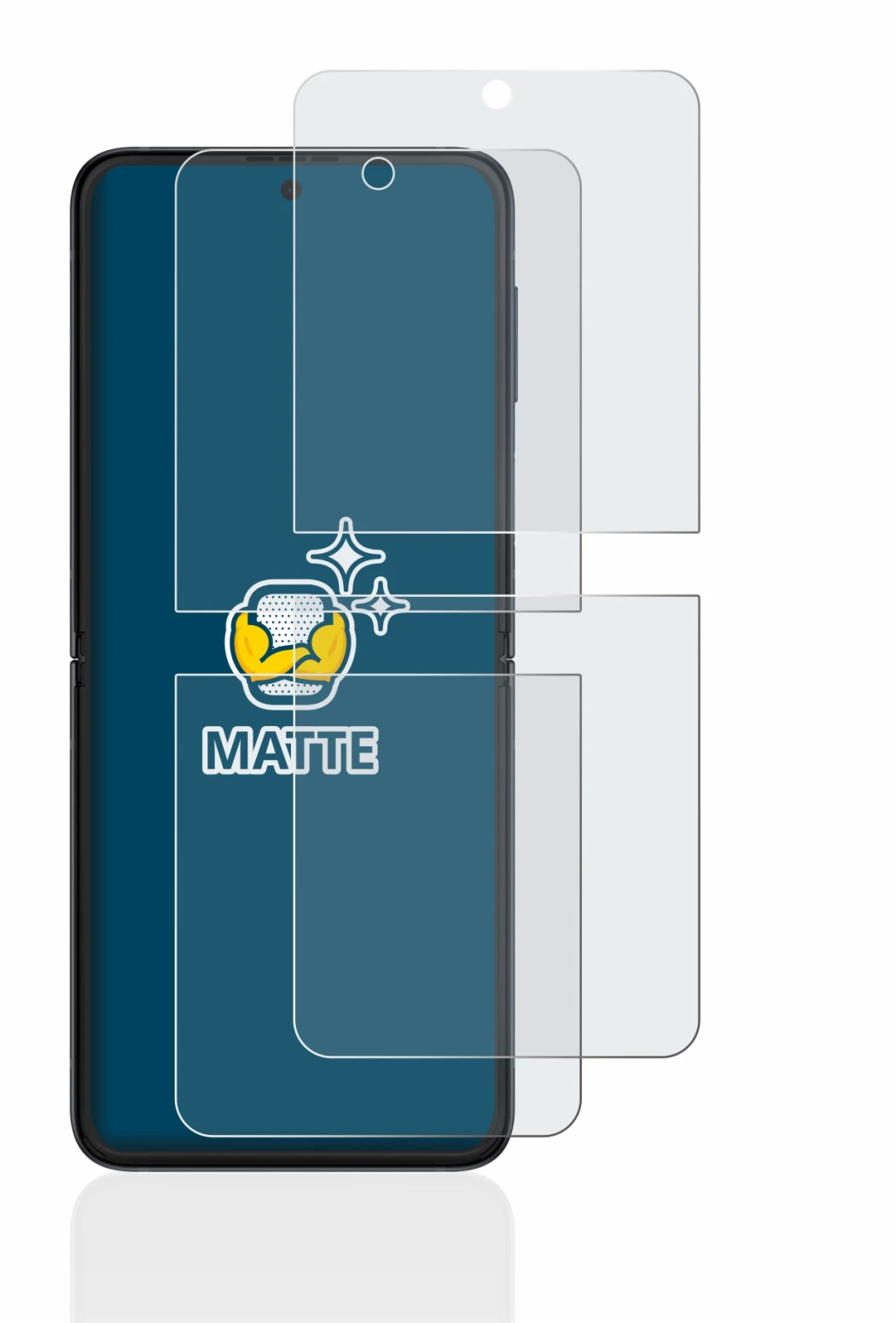 Immagine del dispositivo Samsung Galaxy Z Flip 3 5G con un'ampia varietà di protezioni per lo schermo.