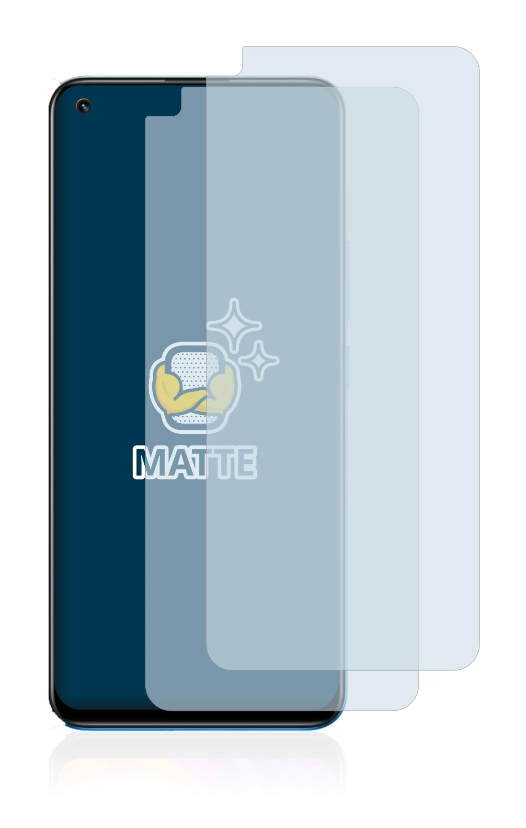 Immagine del dispositivo realme 8 con un'ampia varietà di protezioni per lo schermo.