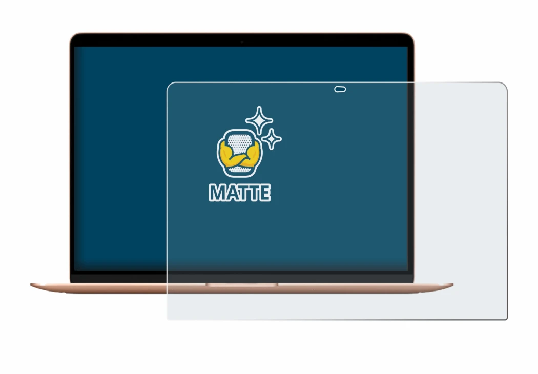 Immagine del dispositivo Apple MacBook Air M1 2020 con un'ampia varietà di protezioni per lo schermo.