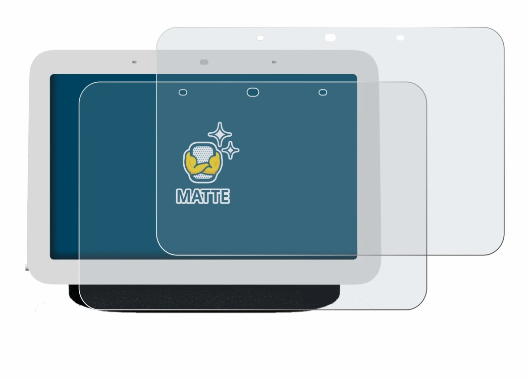Immagine del dispositivo Google Nest Hub 2 con un'ampia varietà di protezioni per lo schermo.