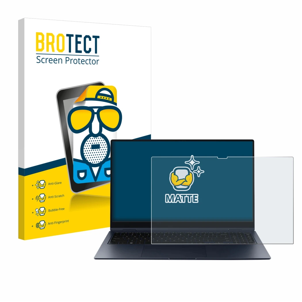 Parte frontale di una confezione del prodotto con il logo del marchio BROTECT. Accanto è raffigurato il dispositivo Samsung Ga