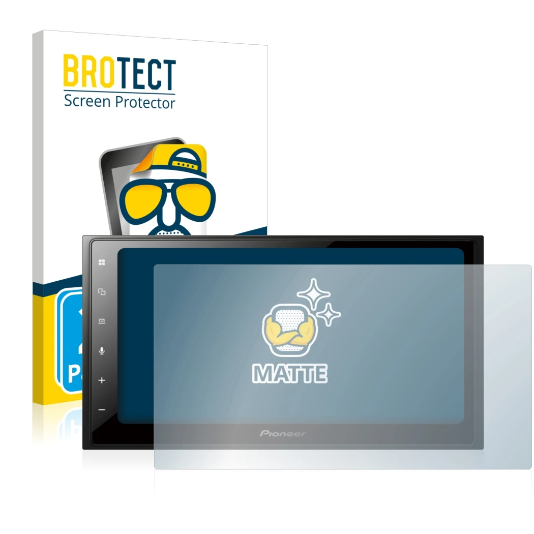 Parte frontale di una confezione del prodotto con il logo del marchio BROTECT. Accanto è raffigurato il dispositivo Pioneer SP