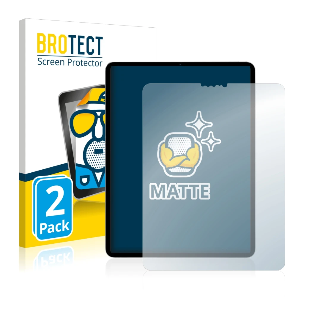 Parte frontale di una confezione del prodotto con il logo del marchio BROTECT. Accanto è raffigurato il dispositivo Apple iPad