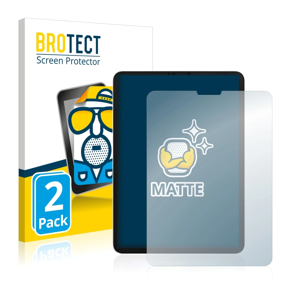 Parte frontale di una confezione del prodotto con il logo del marchio BROTECT. Accanto è raffigurato il dispositivo Apple iPad