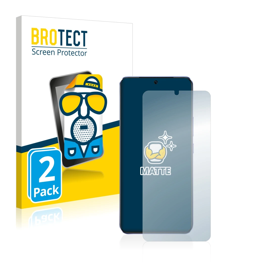 Parte frontale di una confezione del prodotto con il logo del marchio BROTECT. Accanto è raffigurato il dispositivo Vivo V21 5