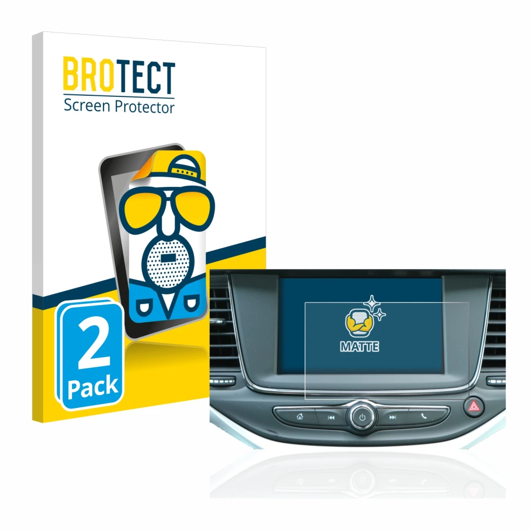 Parte frontale di una confezione del prodotto con il logo del marchio BROTECT. Accanto è raffigurato il dispositivo Opel Astra