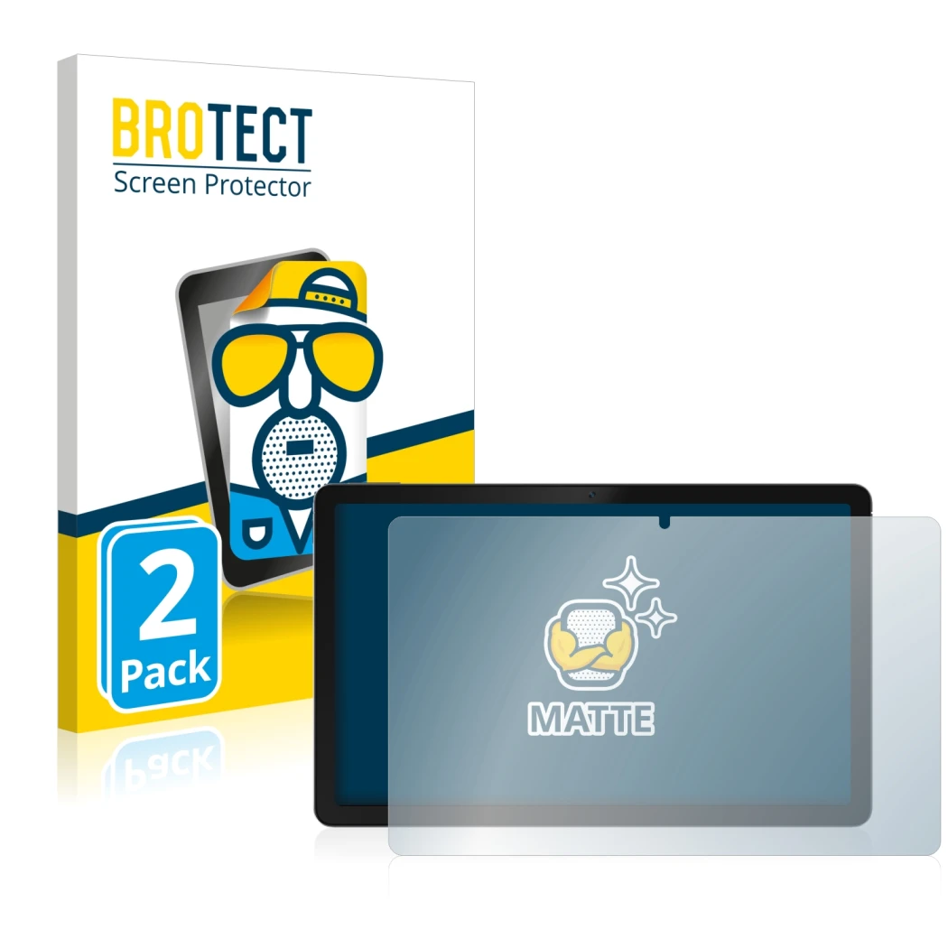 Parte frontale di una confezione del prodotto con il logo del marchio BROTECT. Accanto è raffigurato il dispositivo realme Pad