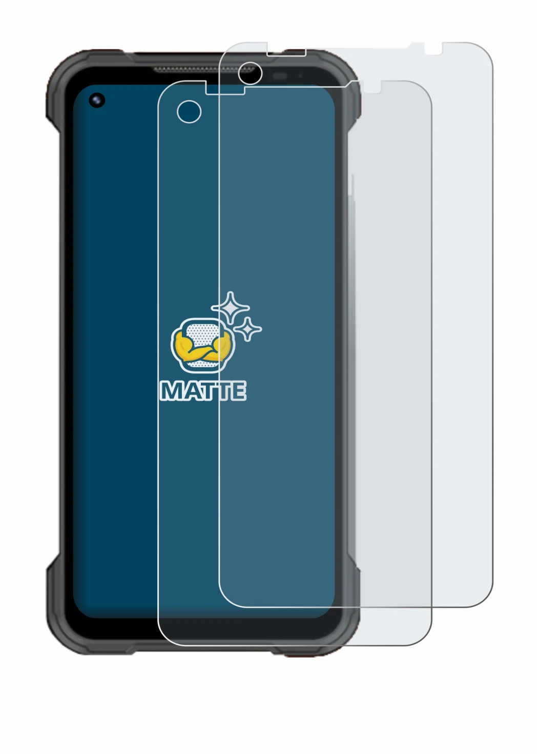 Immagine del dispositivo Doogee S97 Pro con un'ampia varietà di protezioni per lo schermo.