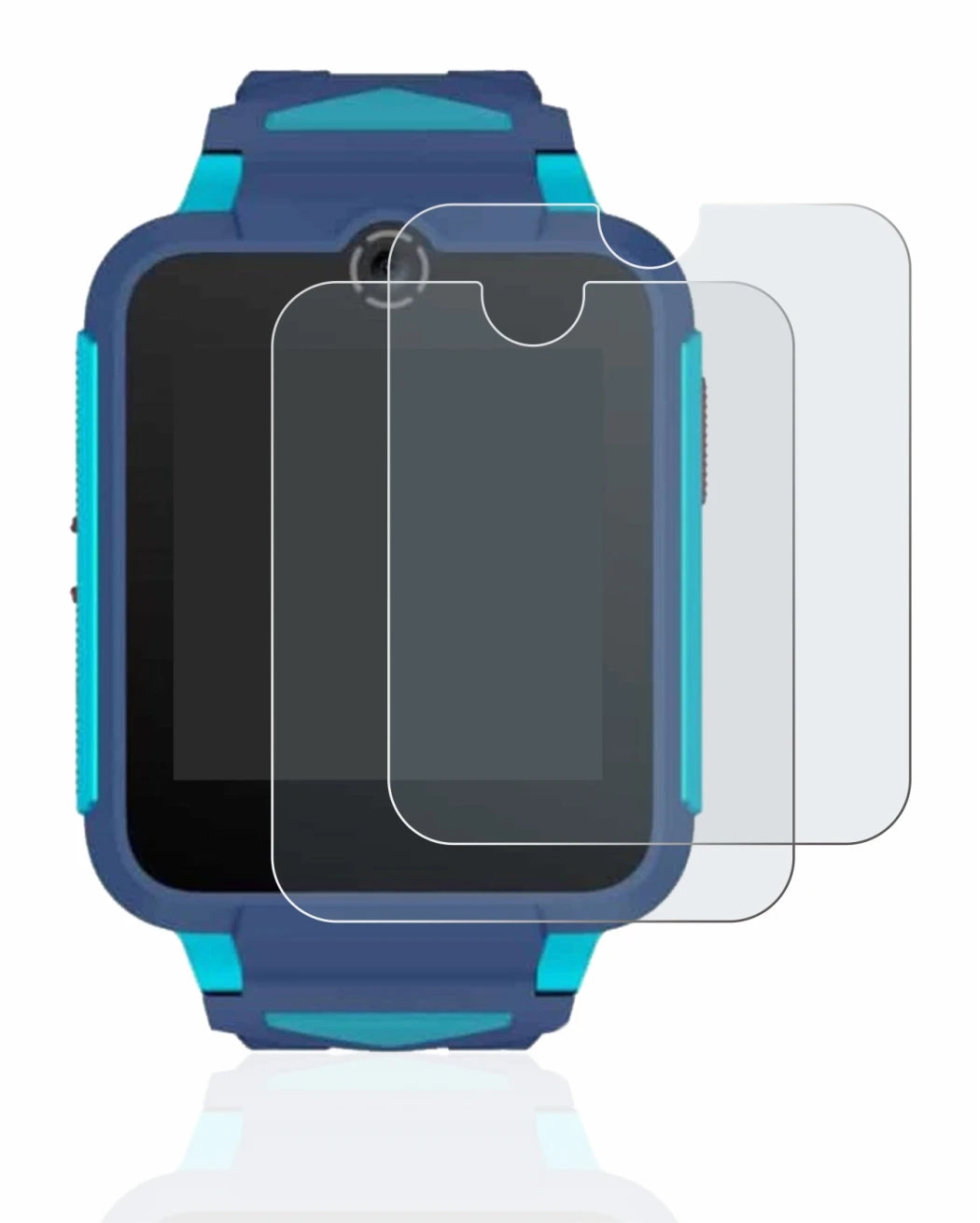 Immagine del dispositivo TCL Movetime Family Watch 2 con un'ampia varietà di protezioni per lo schermo.