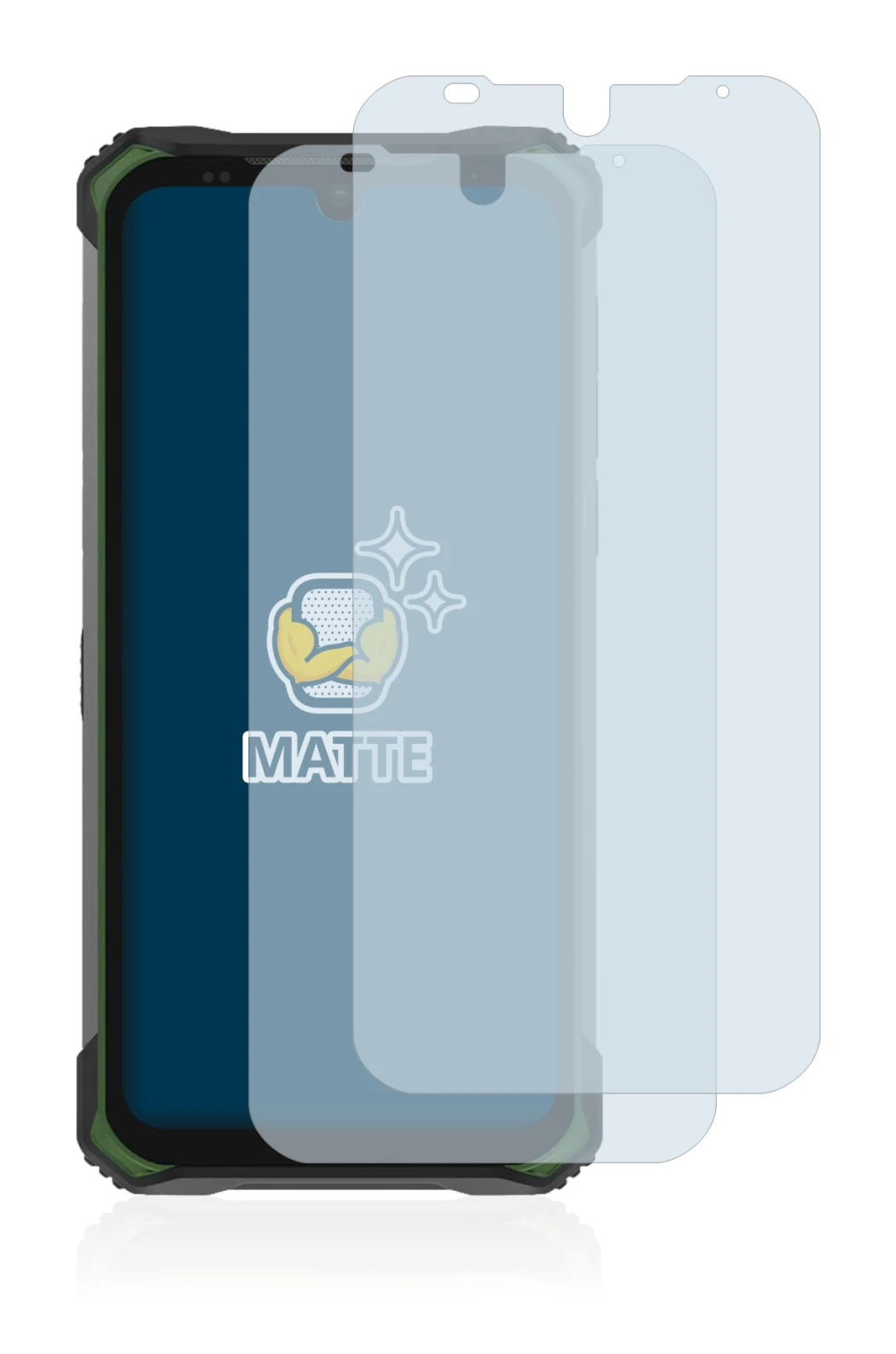Immagine del dispositivo Doogee S86 Pro con un'ampia varietà di protezioni per lo schermo.