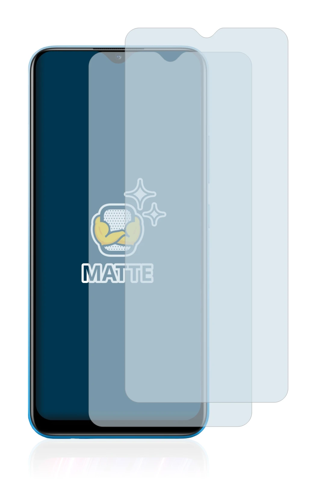 Immagine del dispositivo realme C25Y con un'ampia varietà di protezioni per lo schermo.