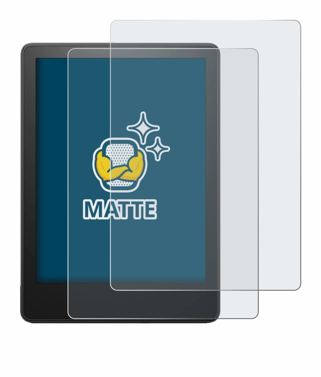 Immagine del dispositivo Amazon Kindle Paperwhite 2021 (11a Gen.) con un'ampia varietà di protezioni per lo schermo.