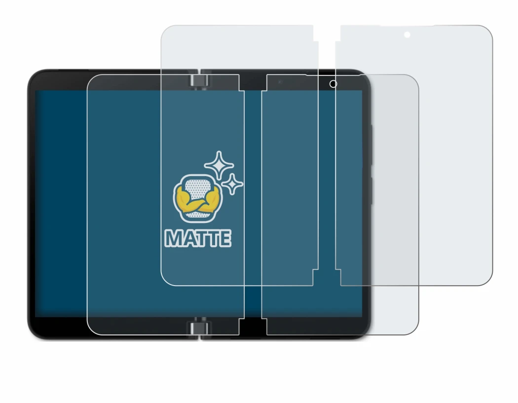 Immagine del dispositivo Microsoft Surface Duo 2 (Display interno) con un'ampia varietà di protezioni per lo schermo.