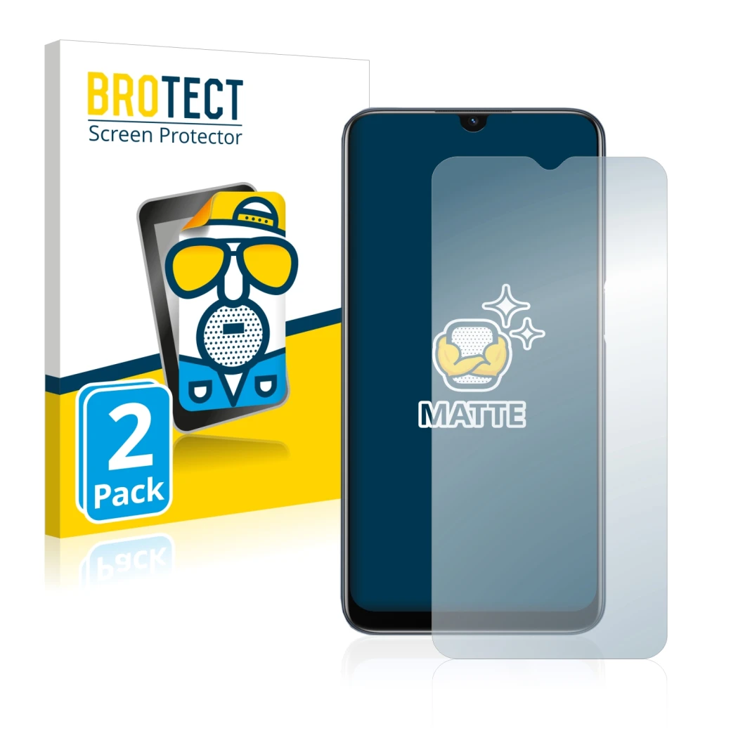 Parte frontale di una confezione del prodotto con il logo del marchio BROTECT. Accanto è raffigurato il dispositivo Oppo A54s
