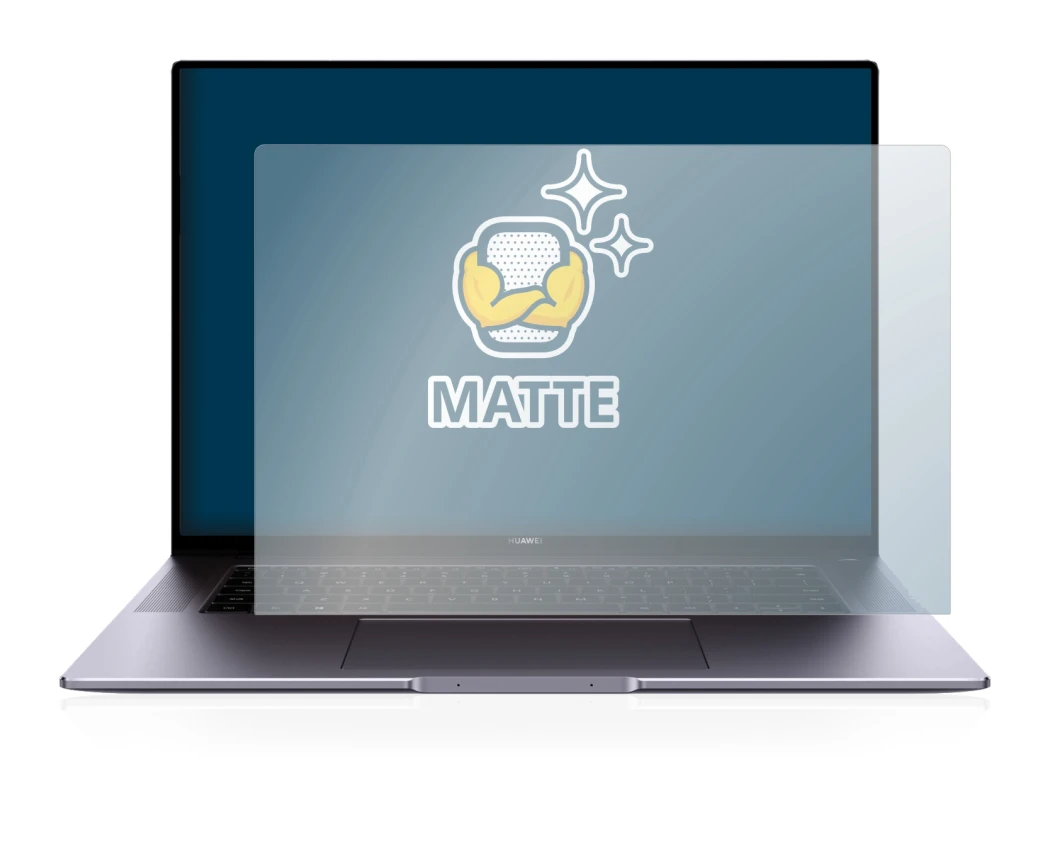 Immagine del dispositivo Huawei MateBook 16 con un'ampia varietà di protezioni per lo schermo.