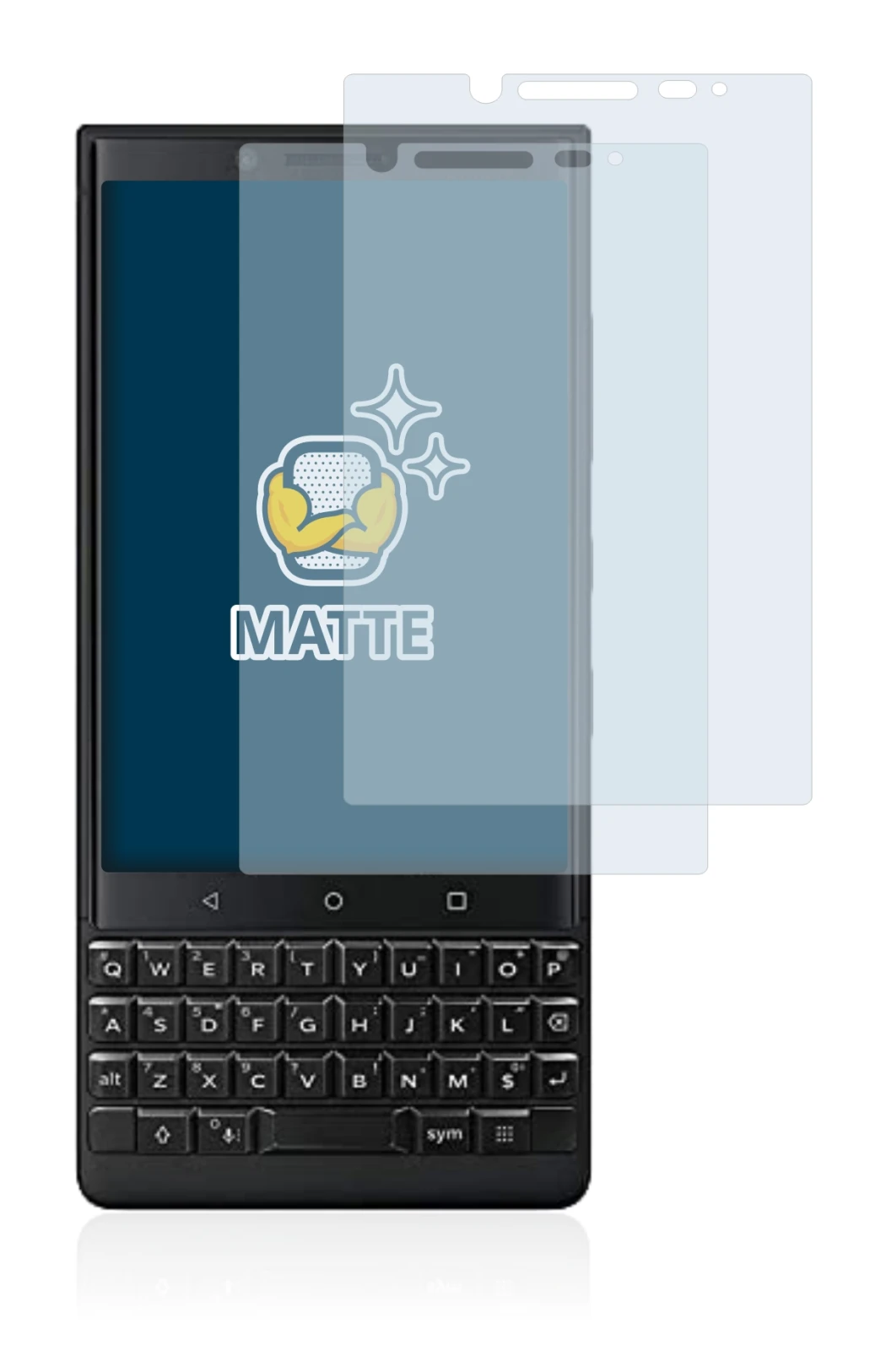 Immagine del dispositivo BlackBerry Key2 (Dual Sim) con un'ampia varietà di protezioni per lo schermo.