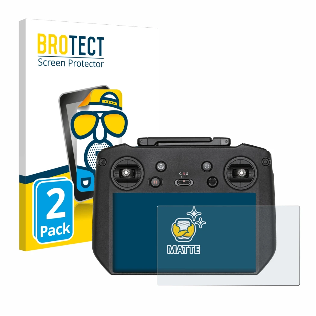 Parte frontale di una confezione del prodotto con il logo del marchio BROTECT. Accanto è raffigurato il dispositivo DJI RC Pro