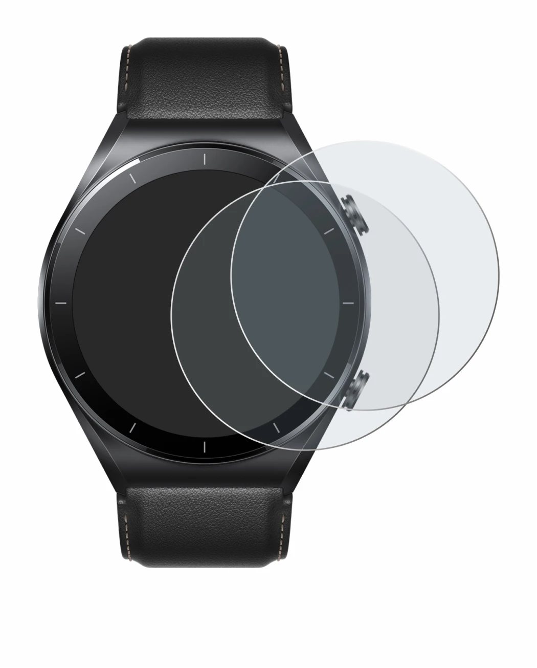 Immagine del dispositivo Xiaomi Watch S1 con un'ampia varietà di protezioni per lo schermo.