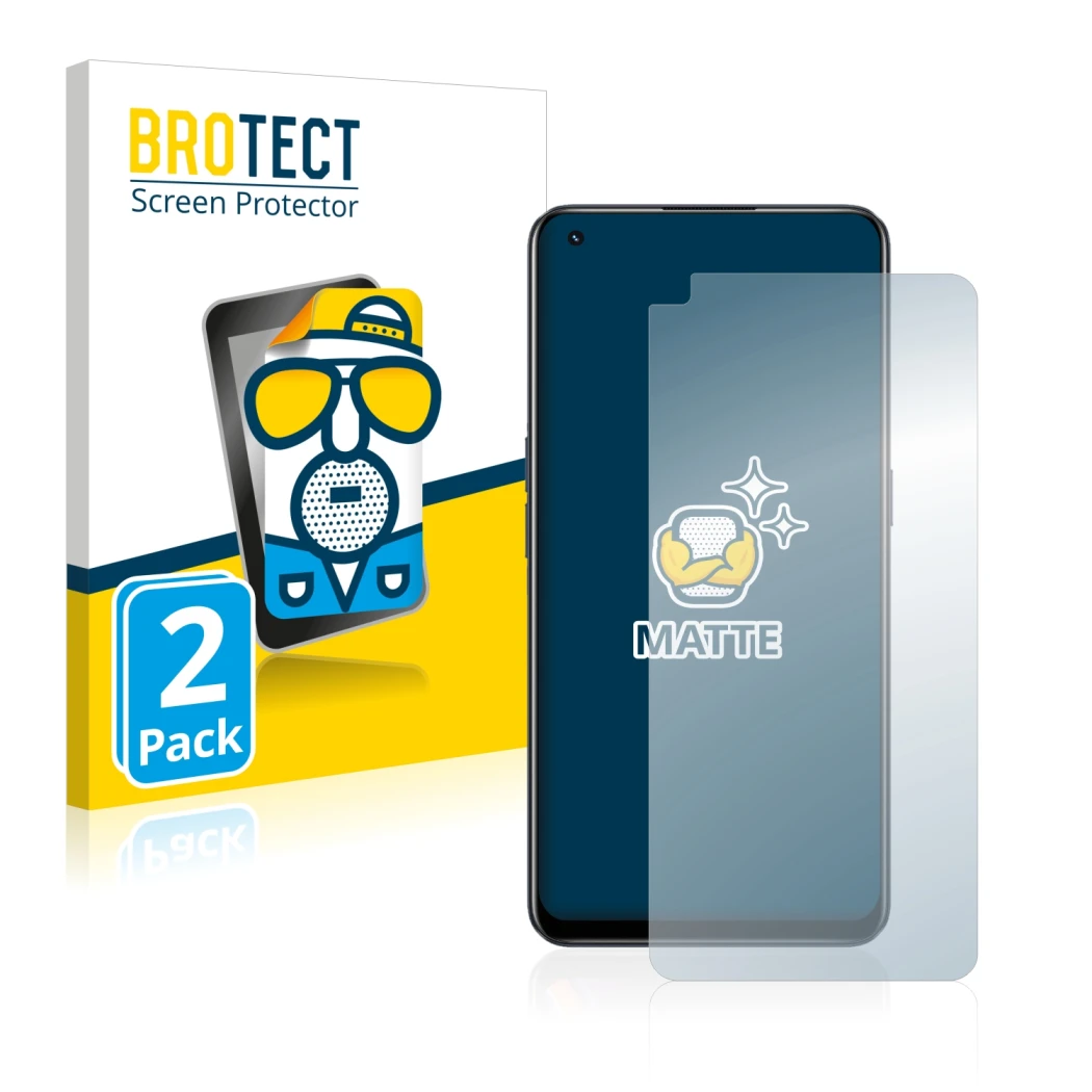 Parte frontale di una confezione del prodotto con il logo del marchio BROTECT. Accanto è raffigurato il dispositivo realme 9 P