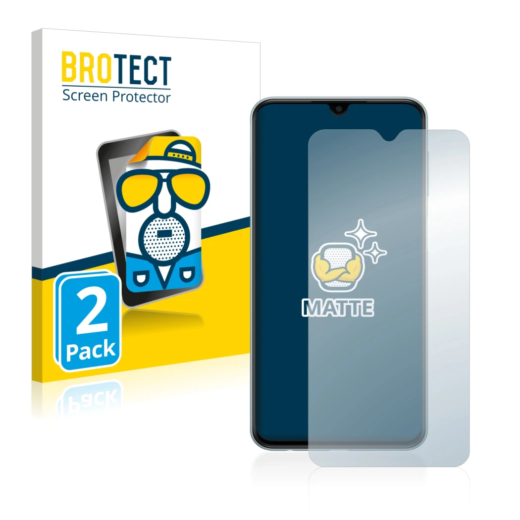 Parte frontale di una confezione del prodotto con il logo del marchio BROTECT. Accanto è raffigurato il dispositivo Samsung Ga